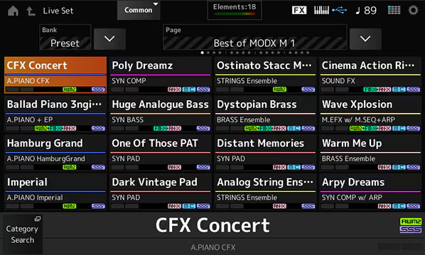 Màn hình giao diện chính Yamaha MODX M